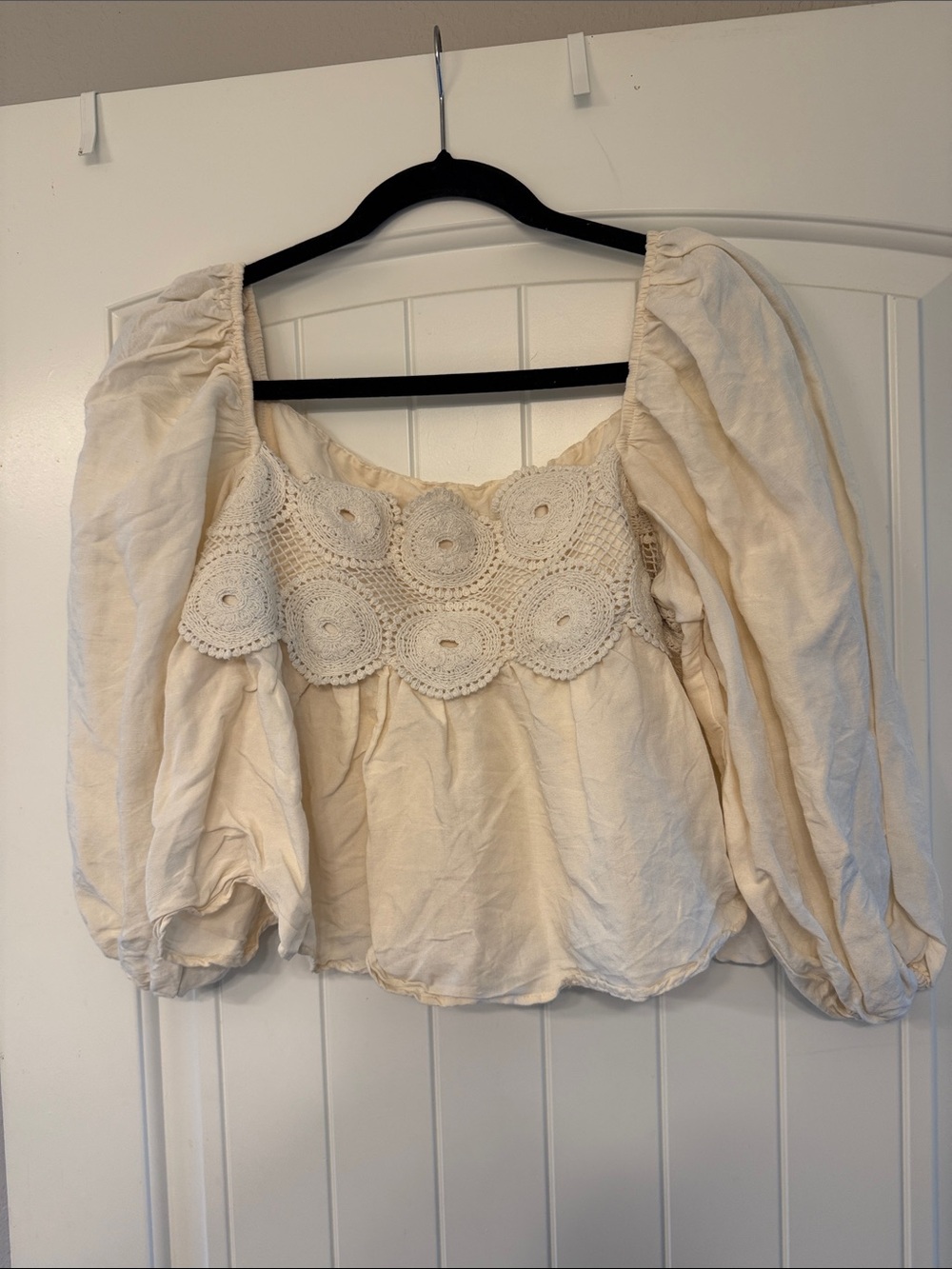 Anthropologie Women’s M Cream Crochet-Detail Peasant Blouse - Picture 1 of 3